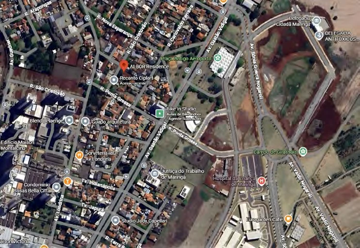 Mapa de localização do Albor Residence na Rua São Cristóvão 1107, Zona 08, Maringá — próximo à Av. Gastão Vidigal