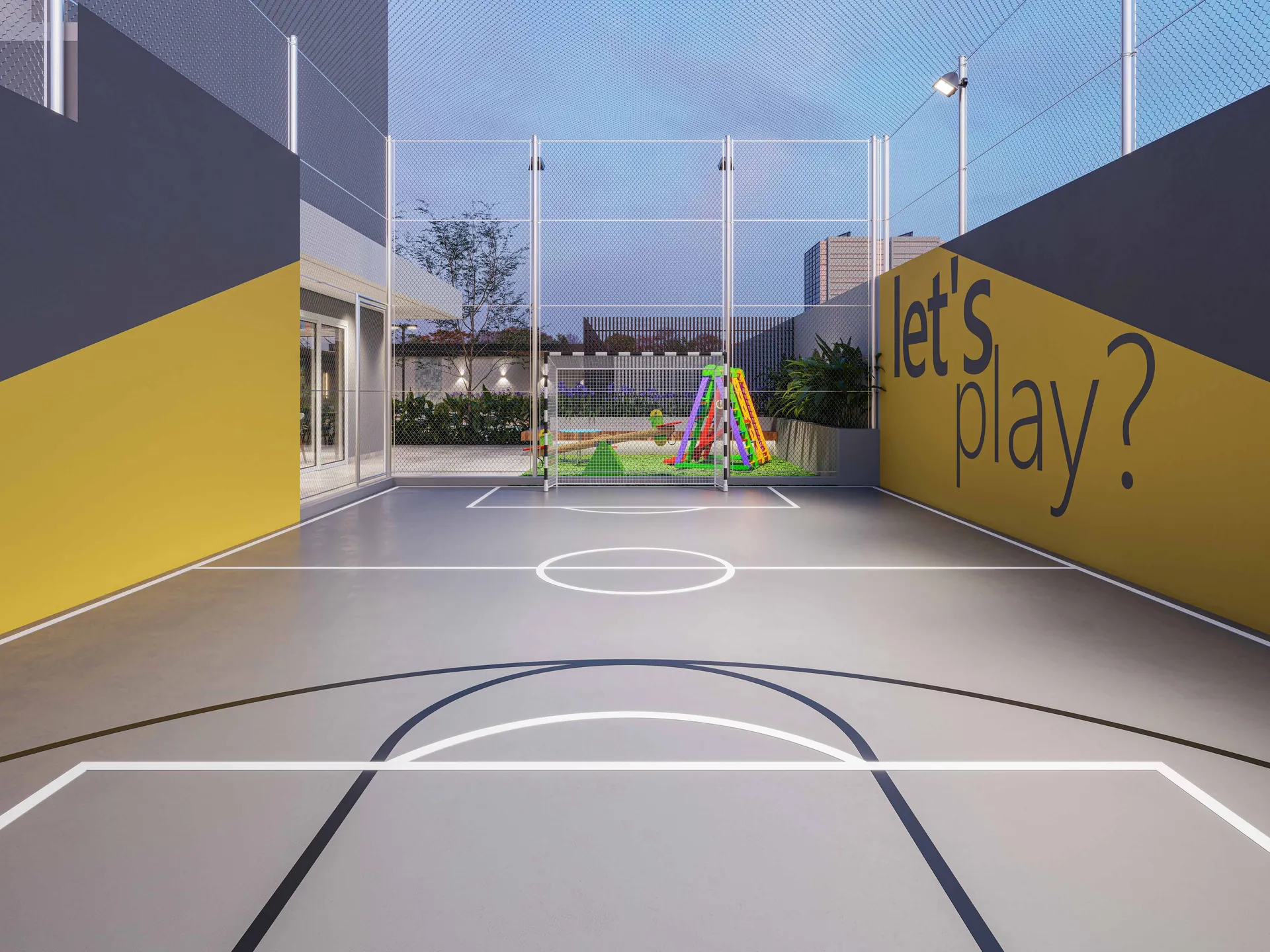 Mini quadra poliesportiva e playground descoberto do Alto de Moz
