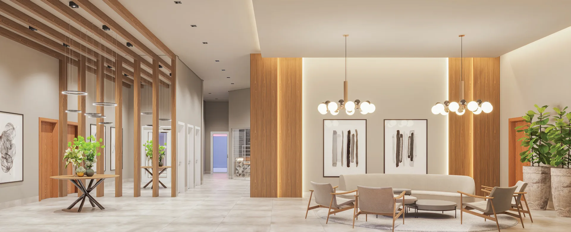 Hall de entrada mobiliado e decorado do Alto Paraíso em Maringá