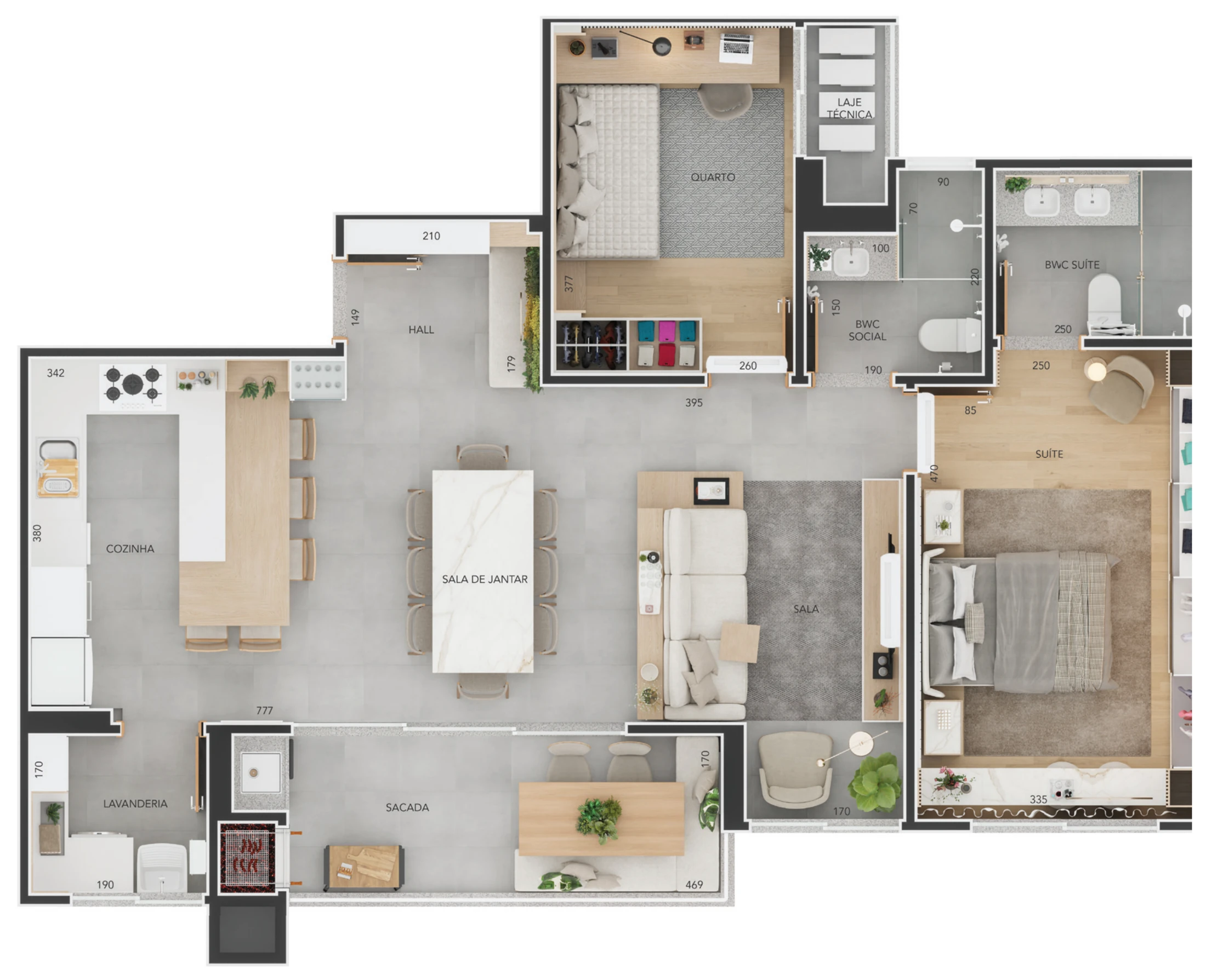 Planta opcional do Alto Paraíso com 2 quartos, 1 suíte e sala de jantar ampliada, 100,91 m² em Maringá