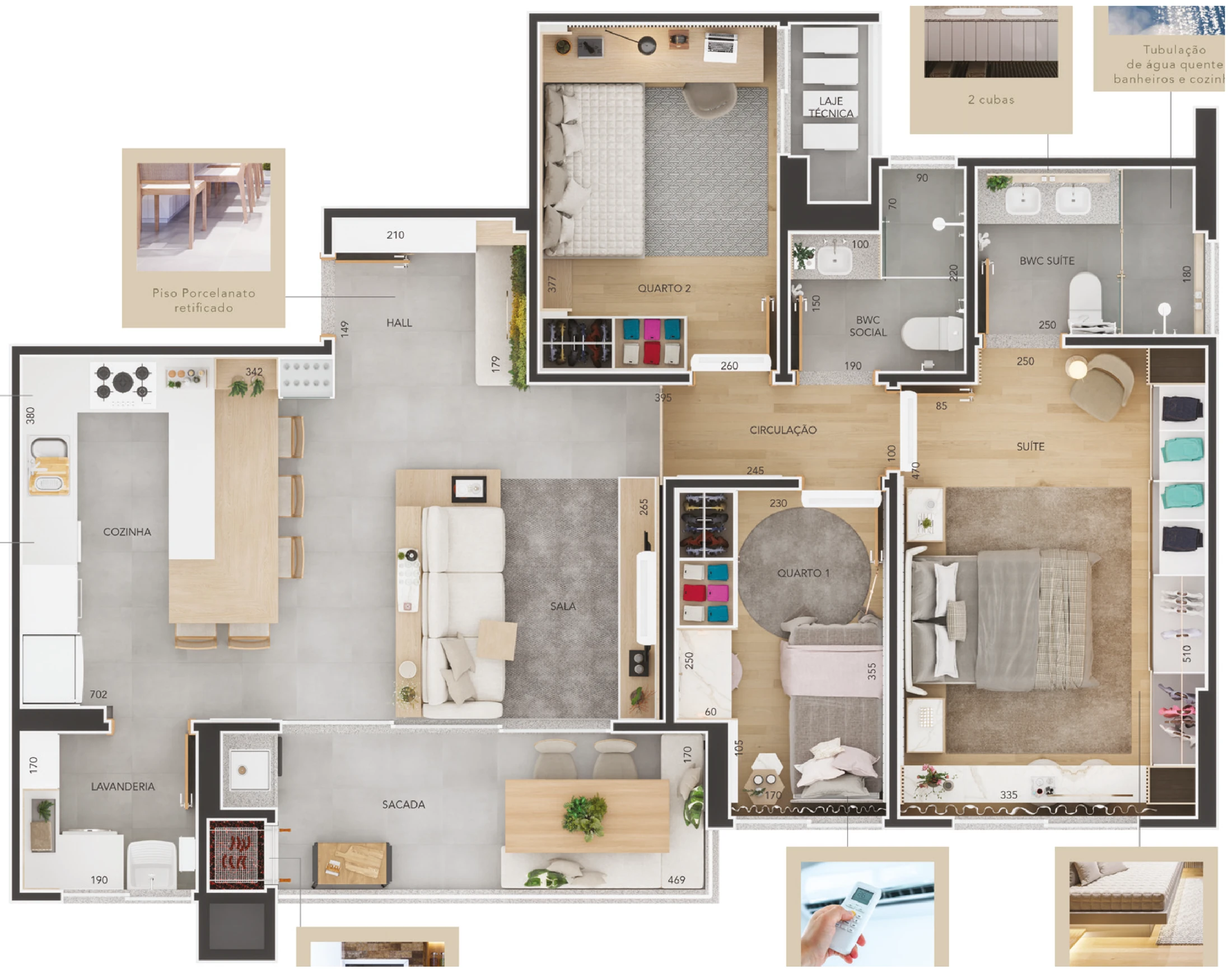 Planta do apartamento Alto Paraíso com 3 quartos, 1 suíte e 100,91 m² de área privativa em Maringá