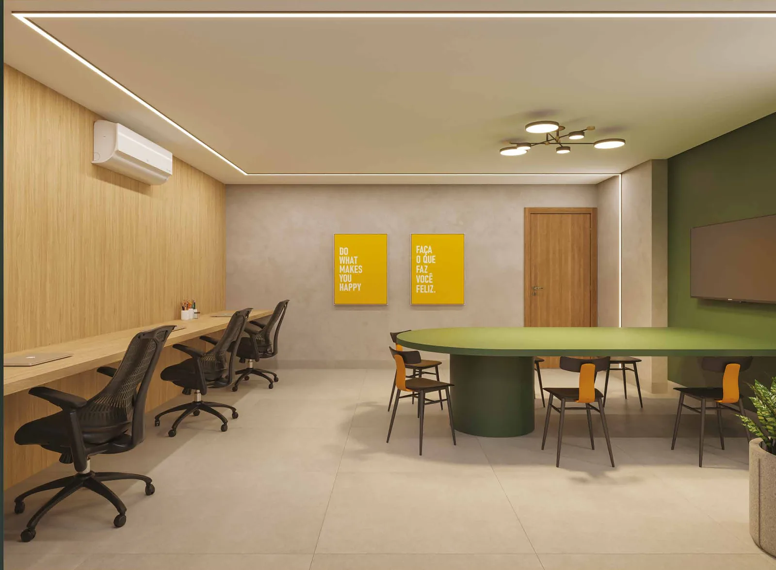 Coworking do Alto SP com estações de trabalho e mesa de reunião