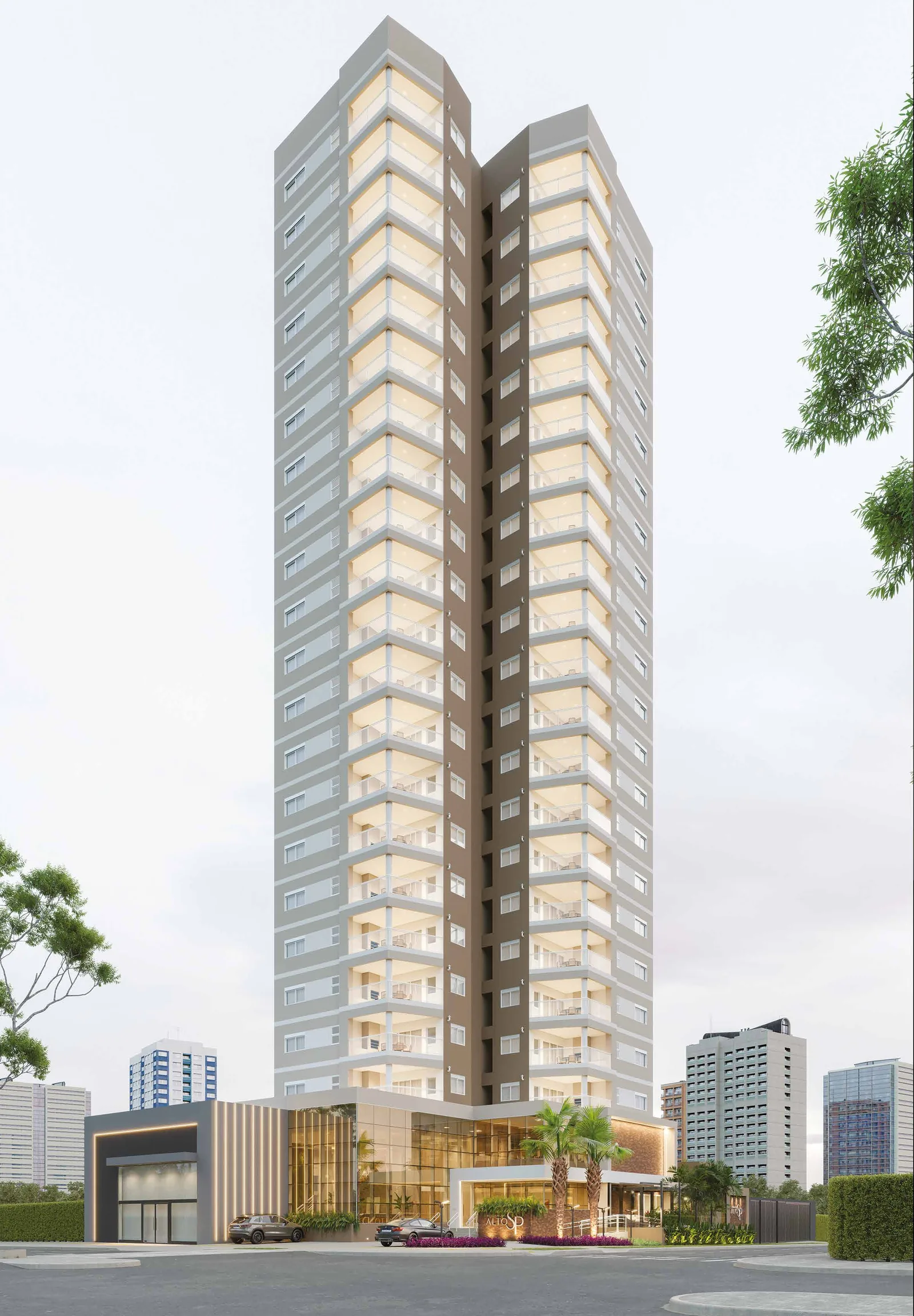 Perspectiva da torre do Residencial Alto SP, da Construtora Razente, na Av. São Paulo, Zona 7, Maringá