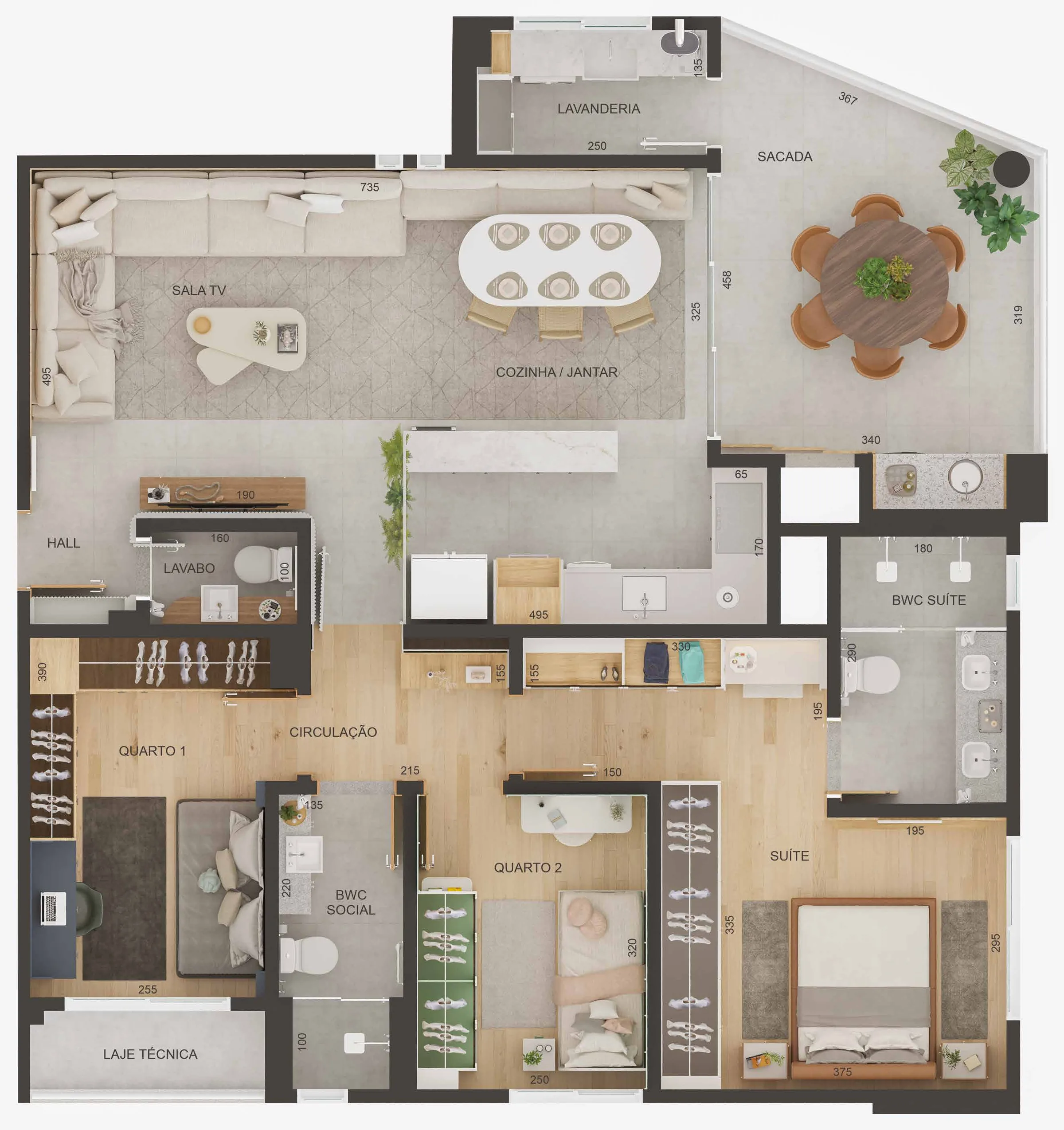 Planta humanizada do apartamento Alto SP com 3 quartos, 1 suíte e 119 m² de área privativa em Maringá