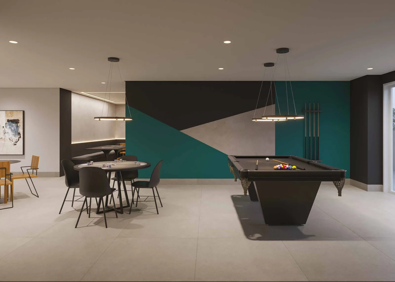 Sport bar com mesa de sinuca no pavimento lazer do Alto SP