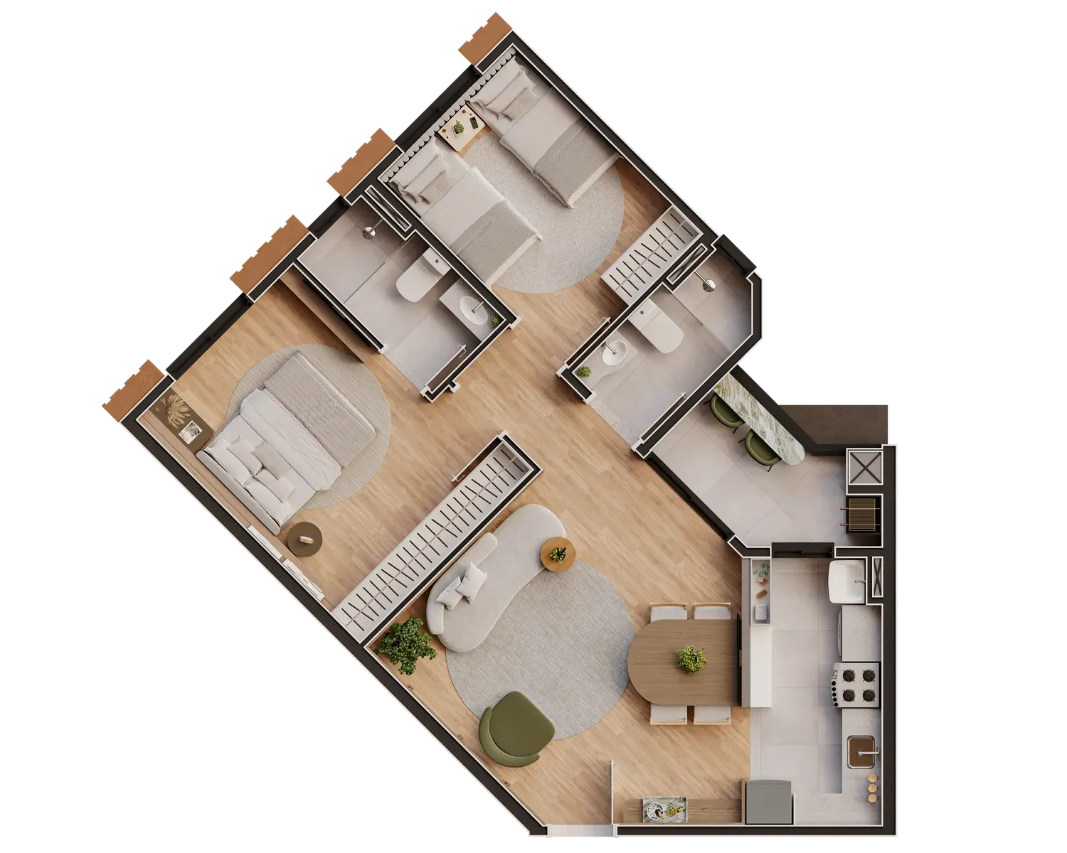 Planta baixa completa Apartamento Final 01 do Amalfi Residence Maringá (Jardim Santa Rosa) — aprox. 61m² | Imobiliária Ikapuy