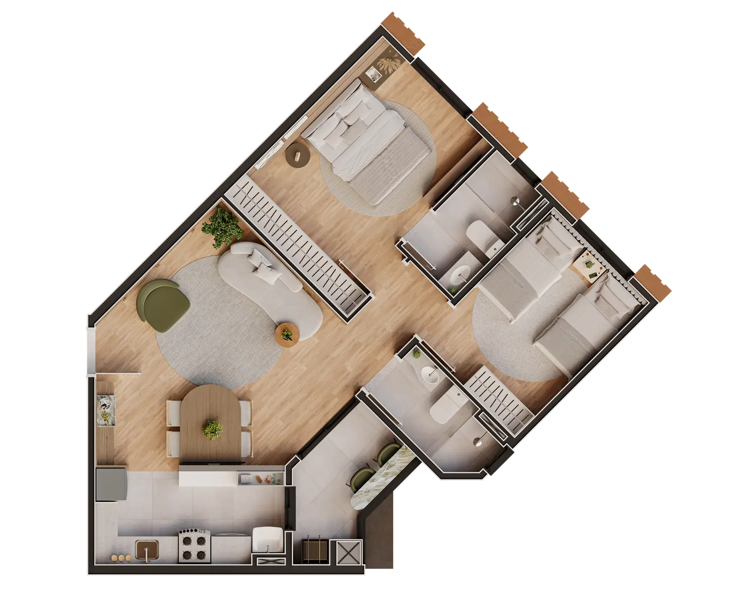 Planta baixa completa Apartamento Final 07 do Amalfi Residence Maringá — Jardim Santa Rosa