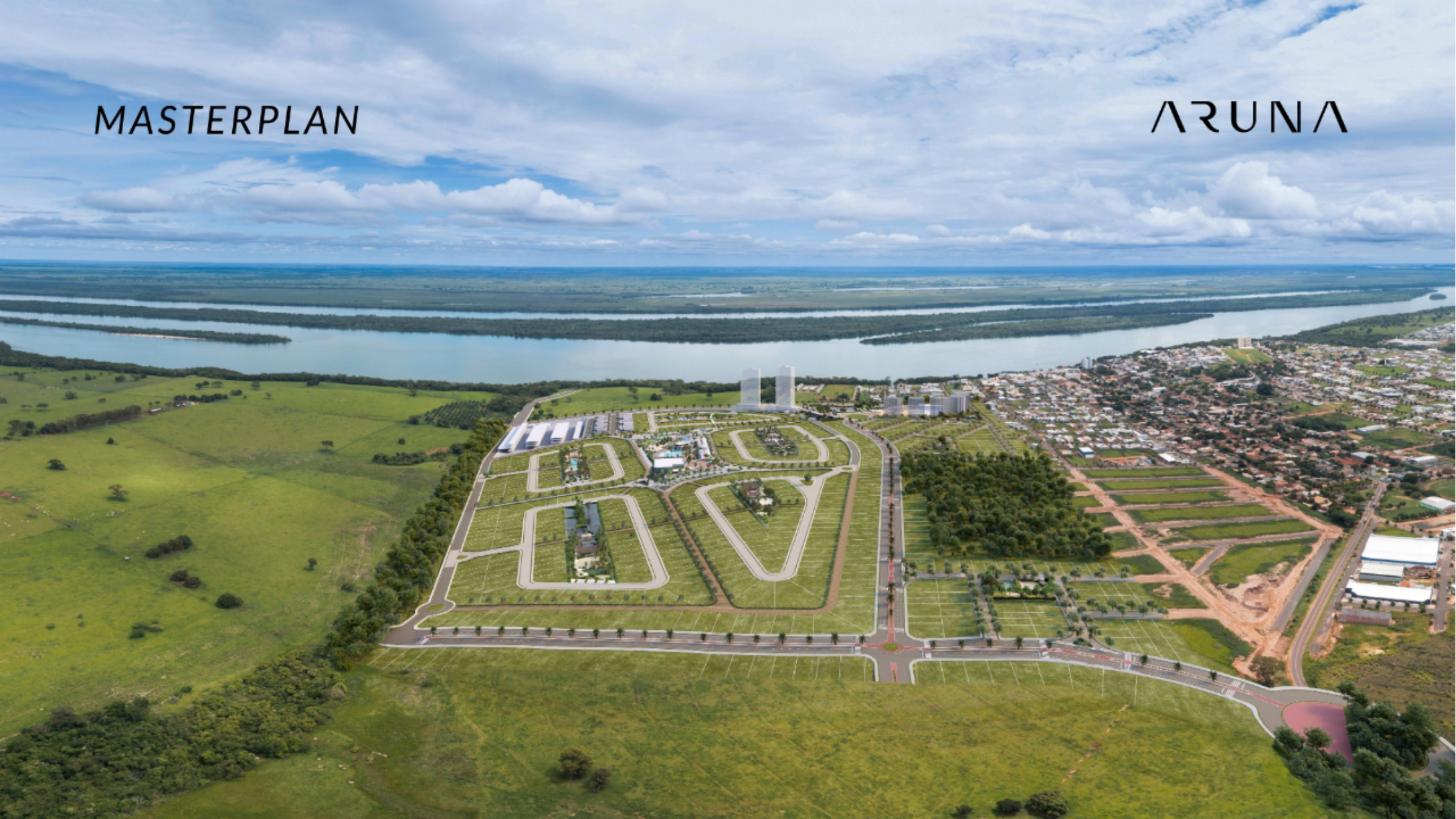 Masterplan aéreo do bairro Aruna Bioma em Porto Rico PR