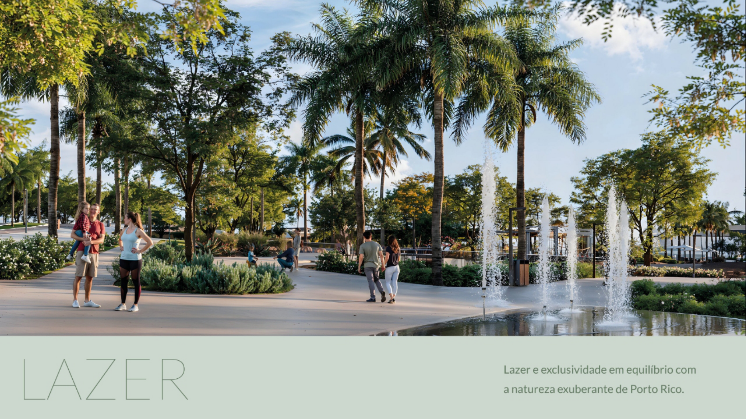 Praça de convivência com chafarizes no Aruna Bioma