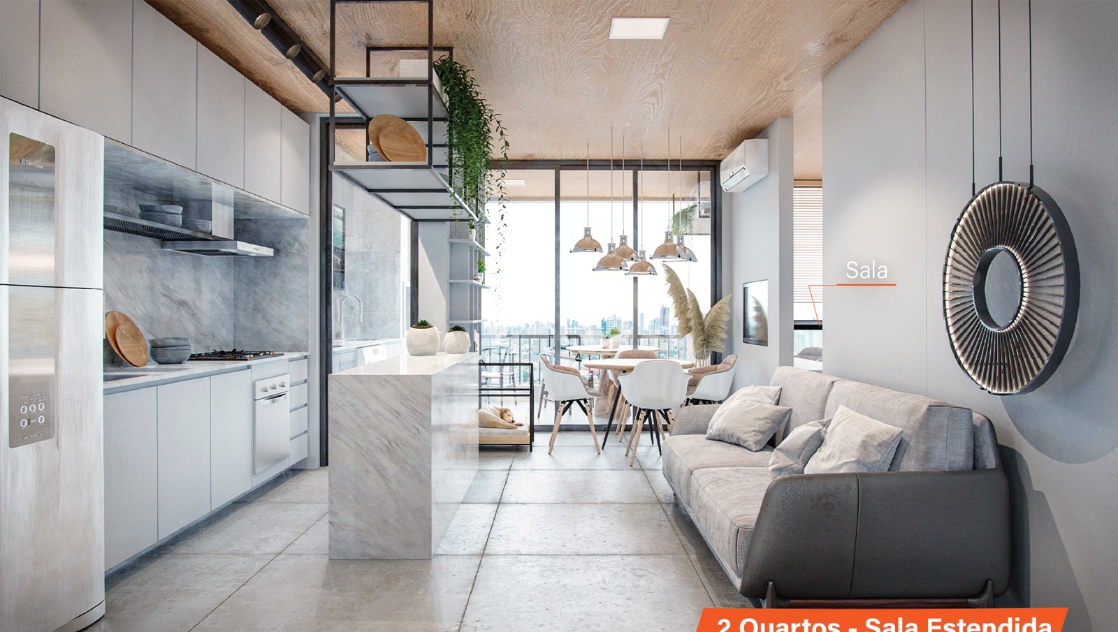 Living amplo decorado do apartamento Atto Sette