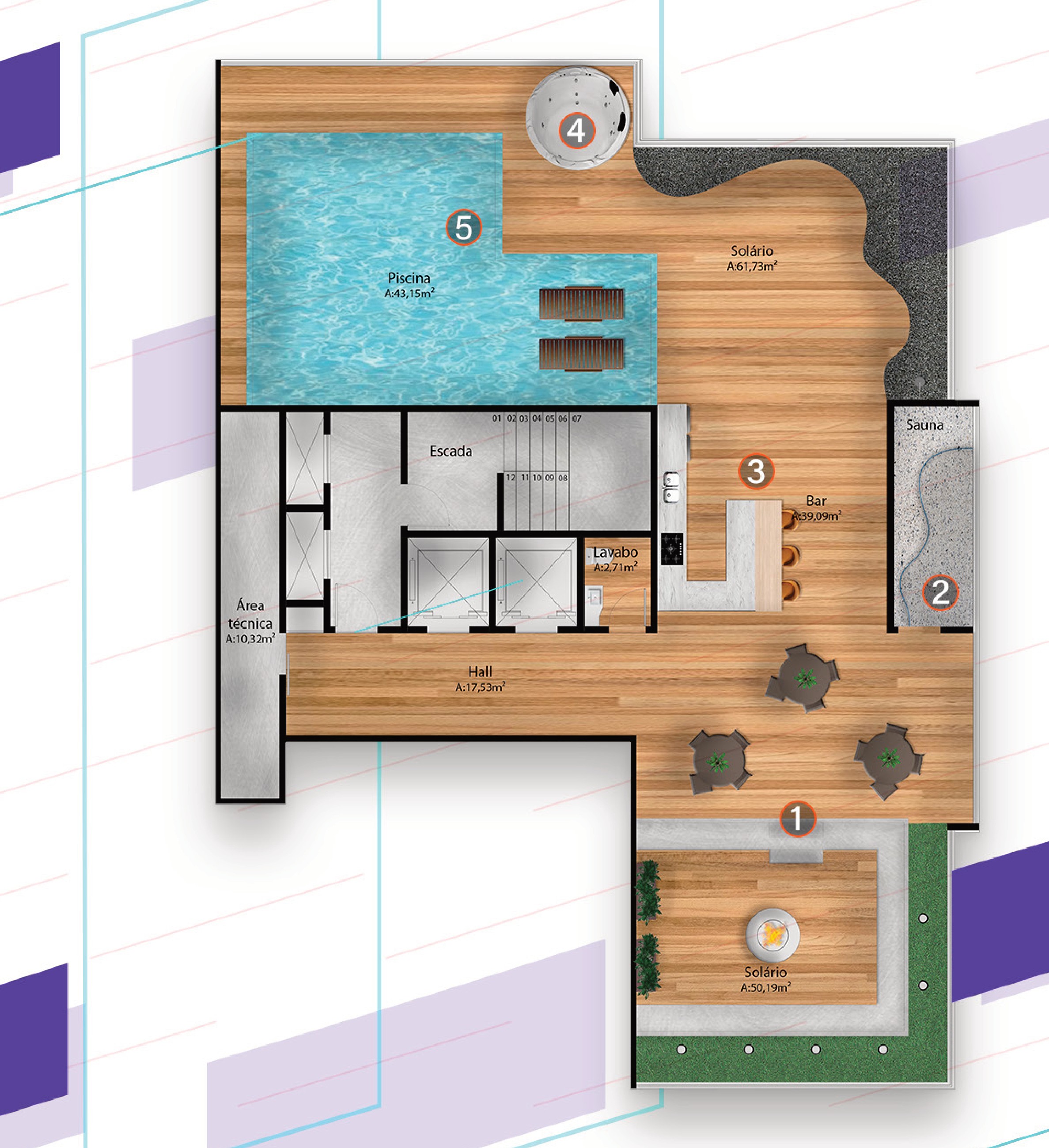 Planta do rooftop do Atto Sette
