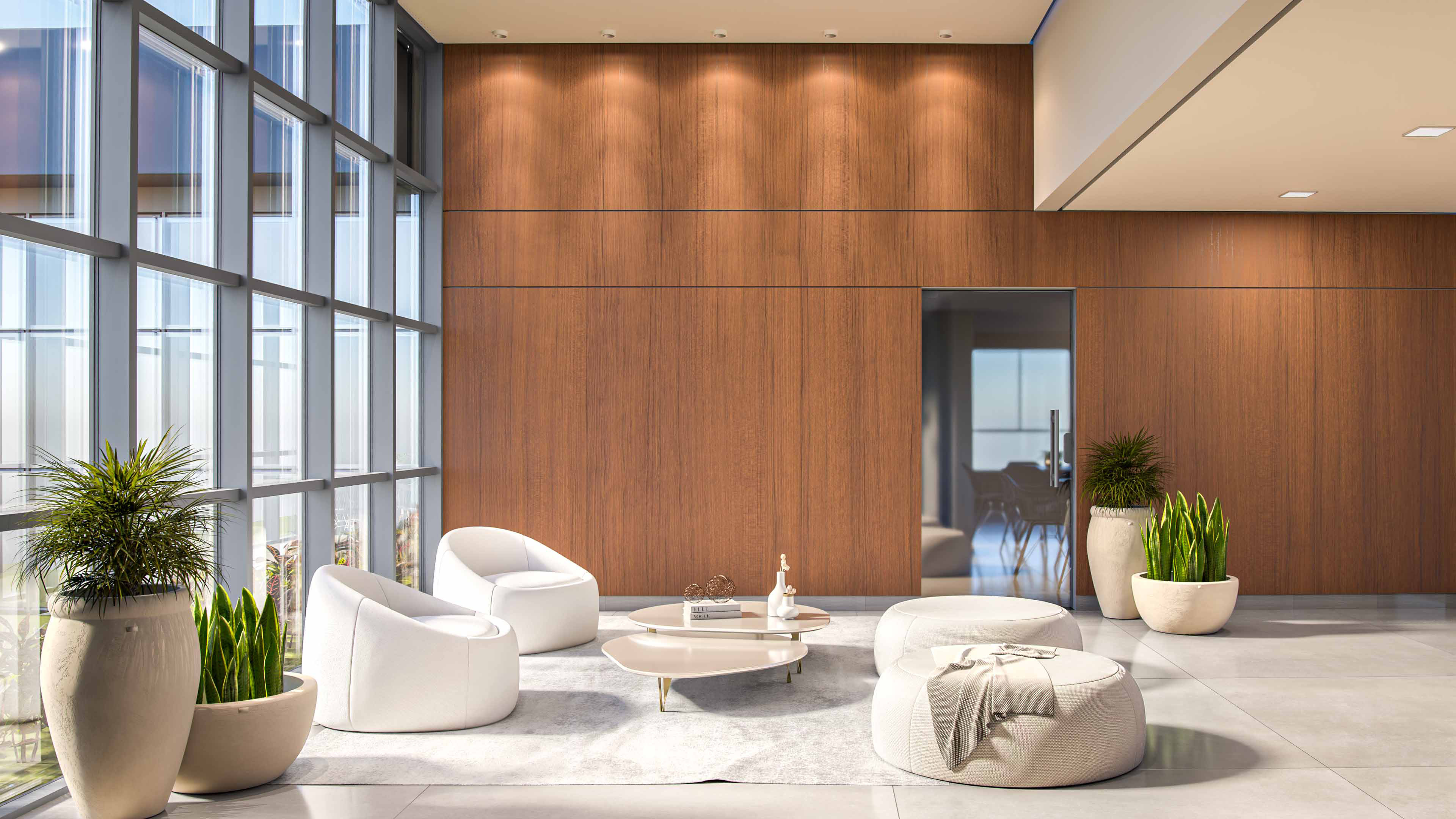 Hall de entrada do Avalon Residencial em Maringá — design sofisticado