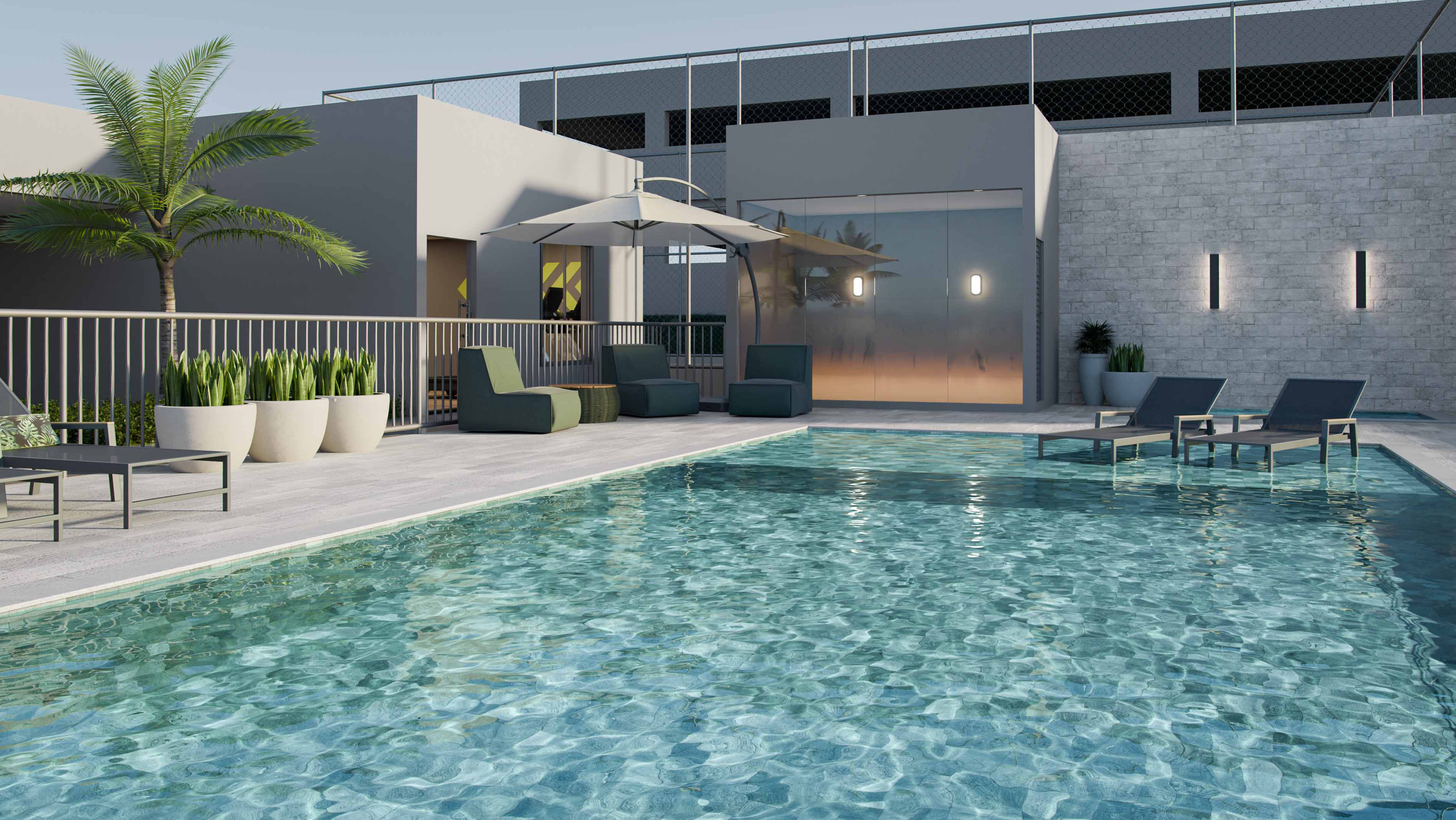 Piscina do Avalon Residencial em Maringá/PR — área de lazer premium com mobiliário