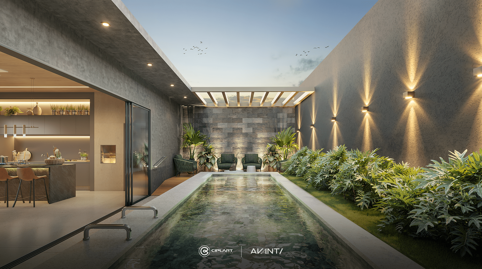 Área gourmet privativa externa com piscina do Avanti Maringá