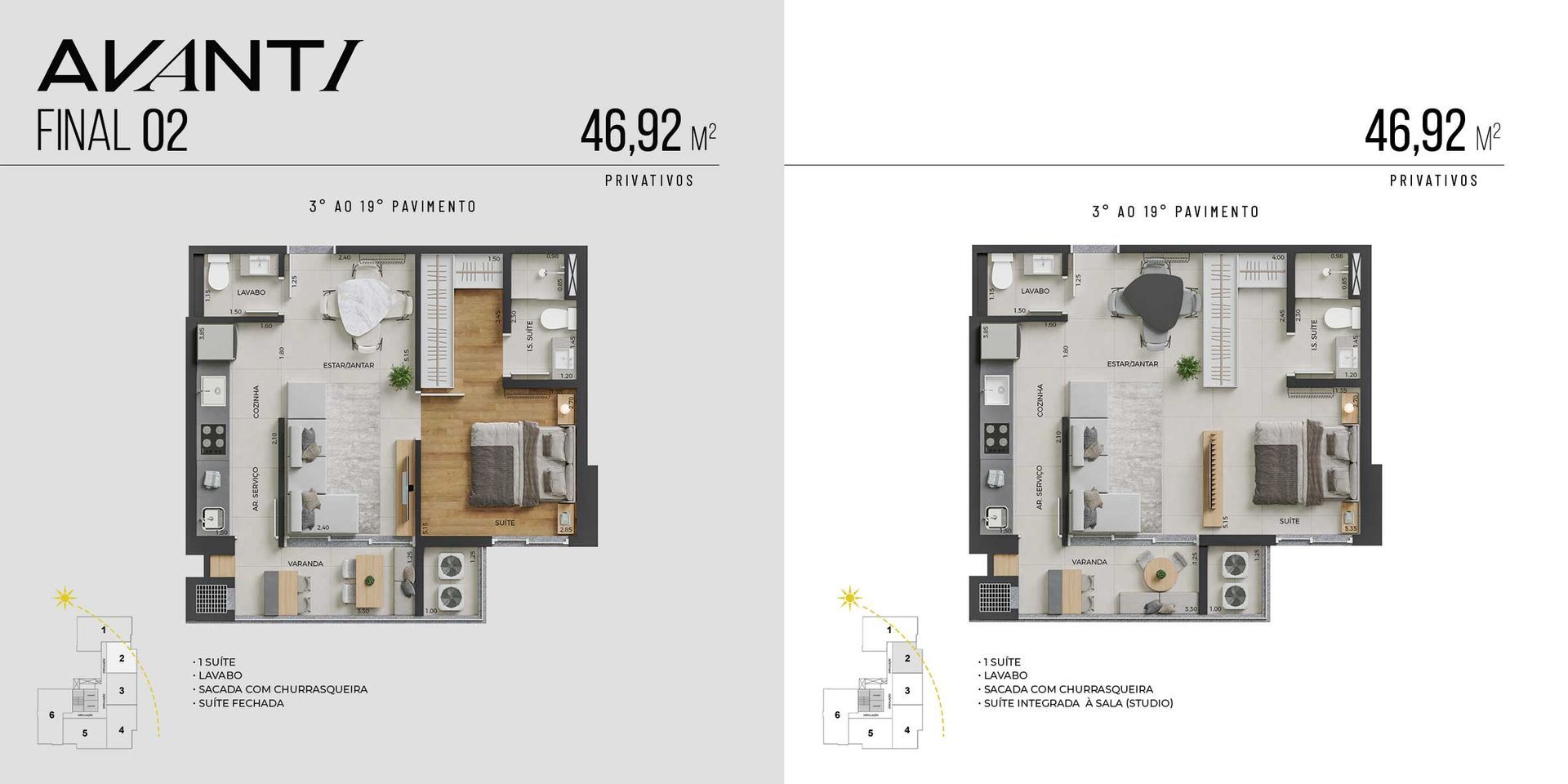 Planta baixa Avanti Ciplart 64,88m² em Maringá - 2 dormitórios