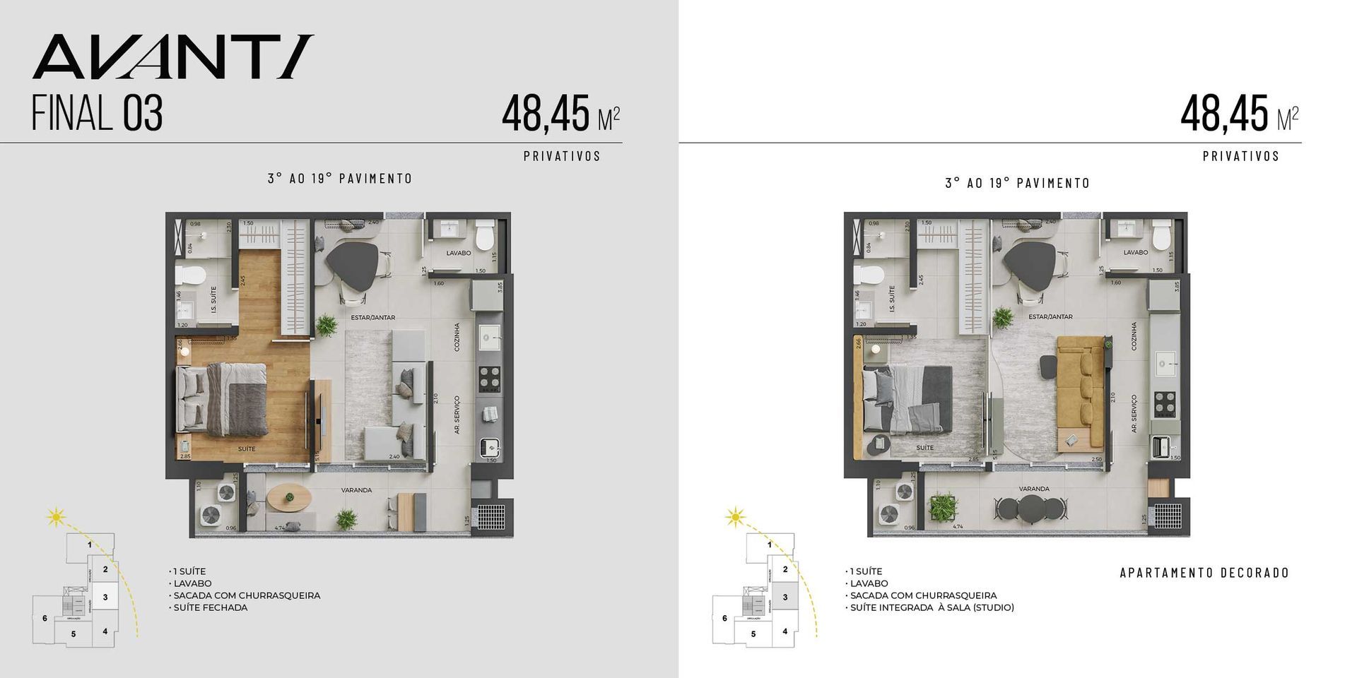 Planta baixa Avanti Ciplart 79,98m² em Maringá - 3 dormitórios premium