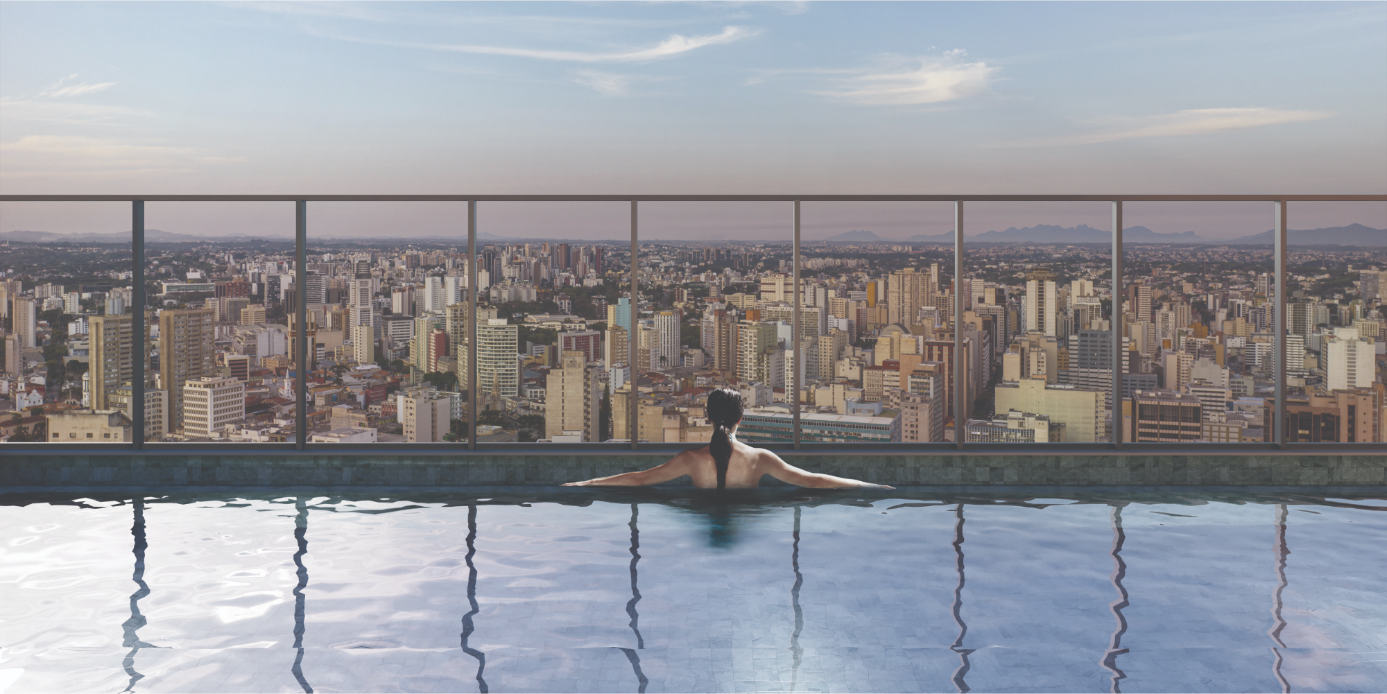 Piscina panorâmica do rooftop AYA Residences Emiliano em Curitiba