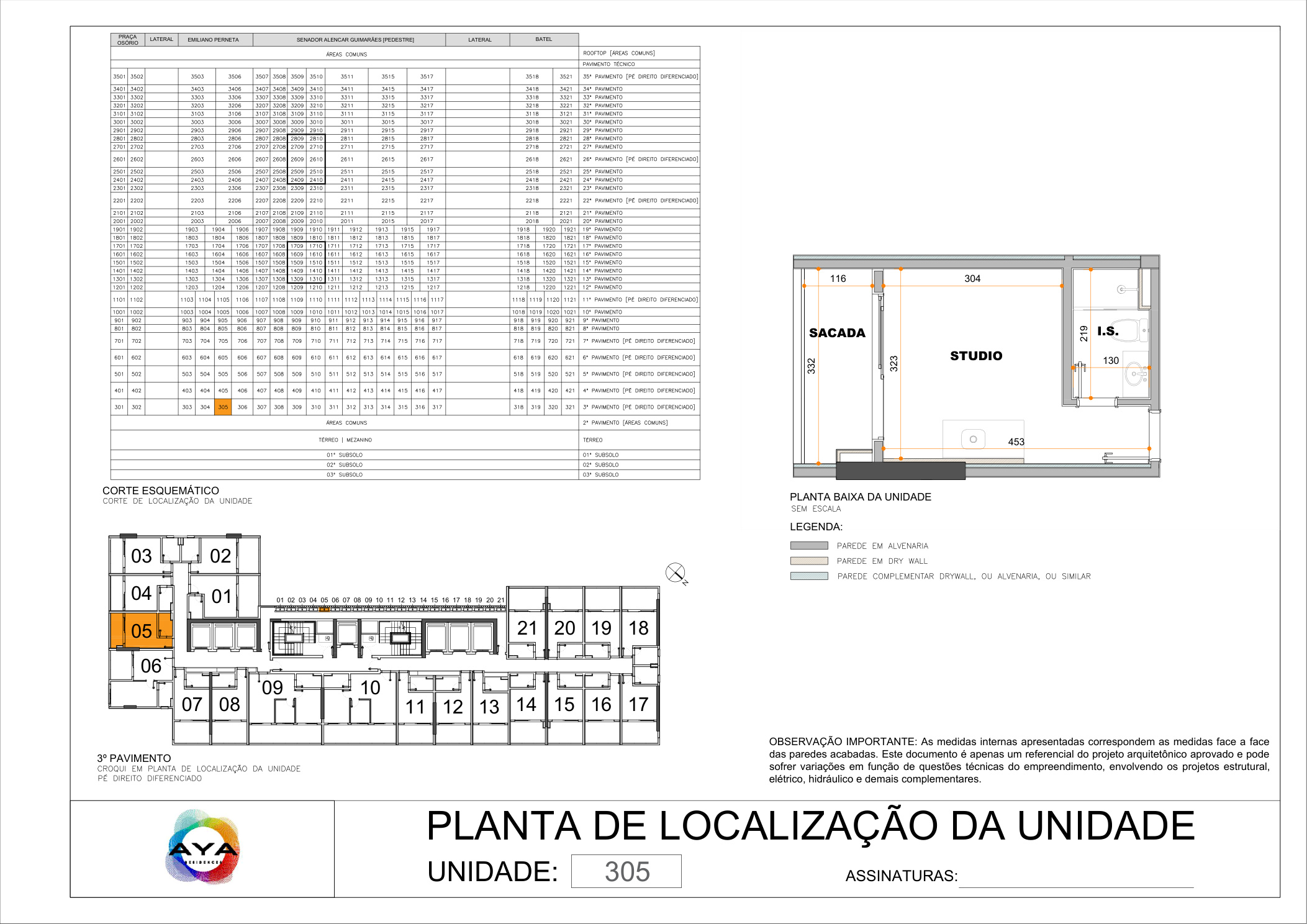 Planta baixa AYA Suite 32m² no Batel Curitiba