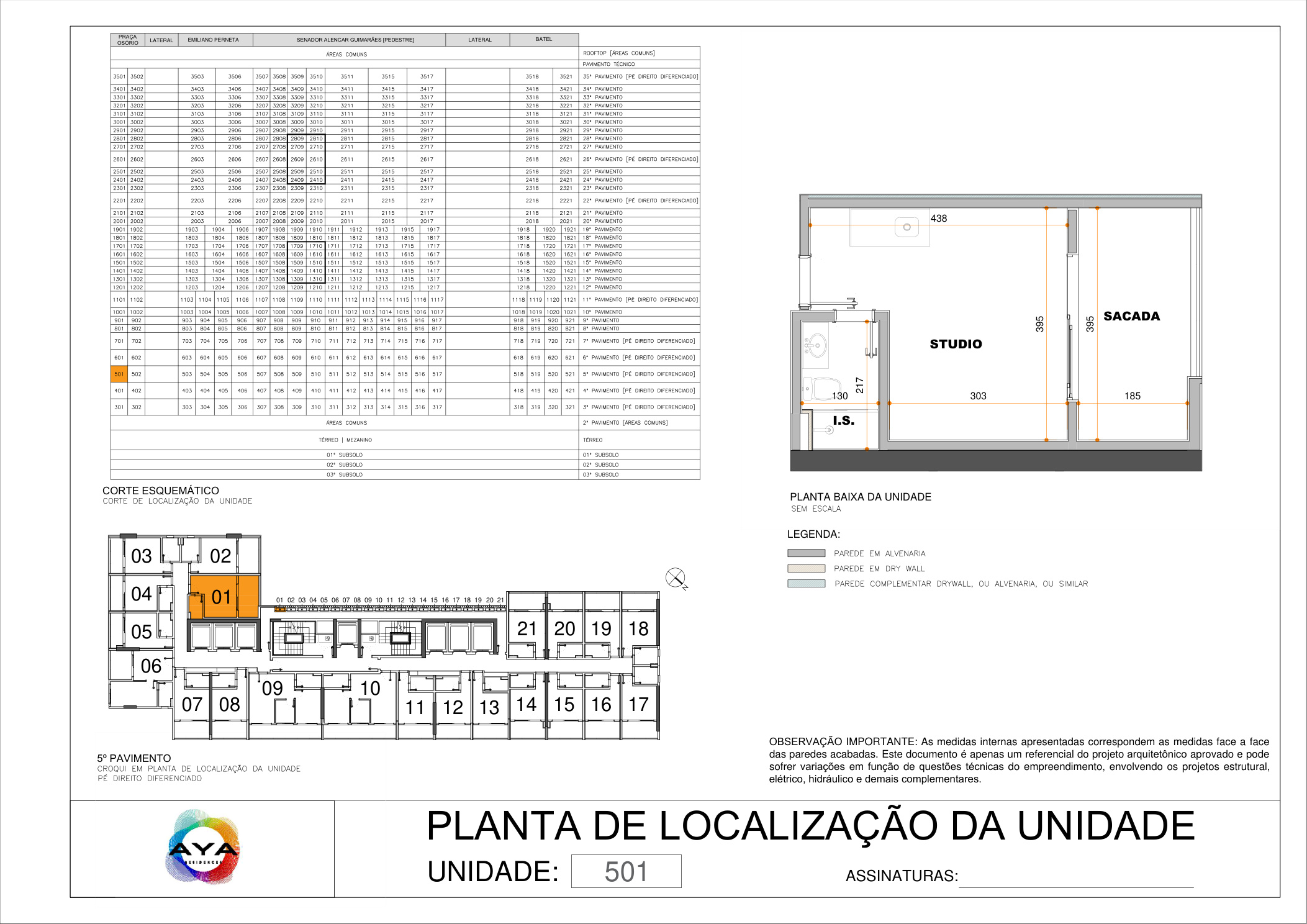 Planta baixa AYA Plex 54m² no Batel Curitiba