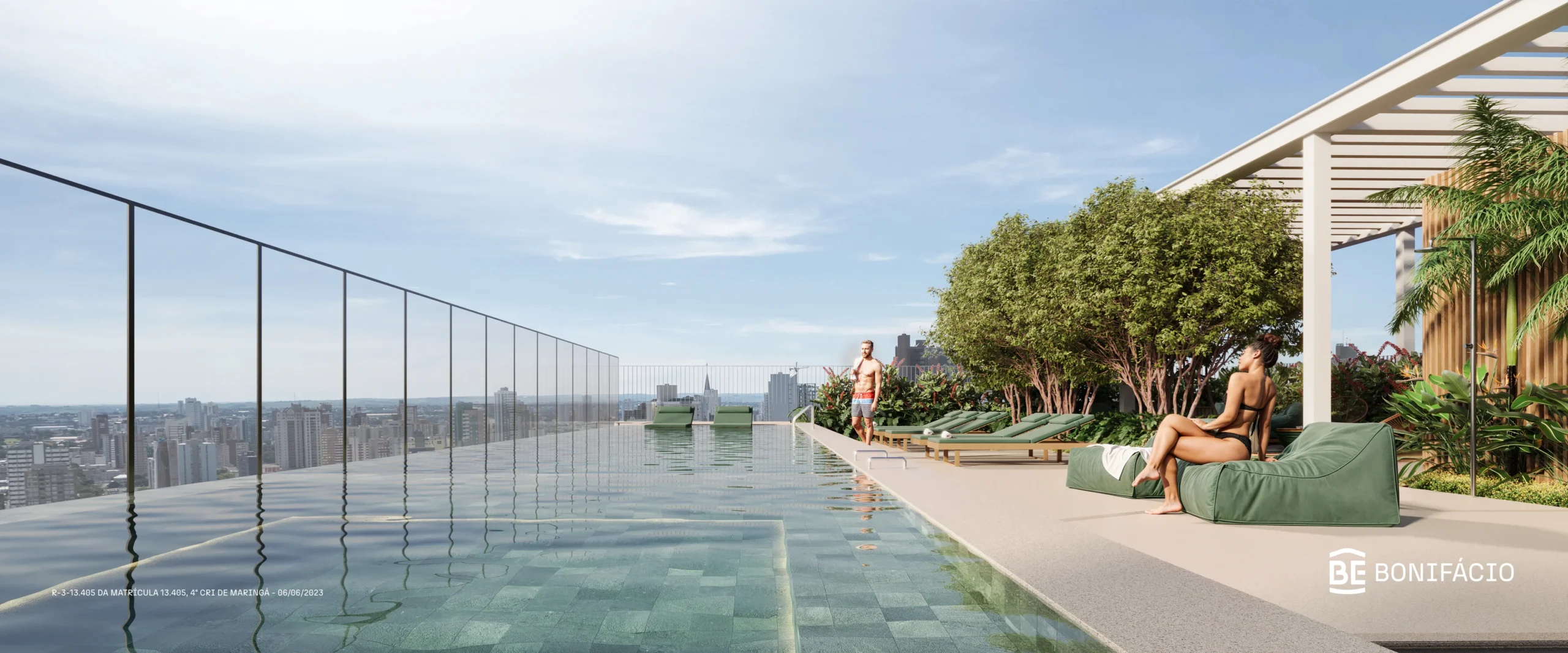 Piscina e solarium na cobertura do BE Bonifácio Maringá