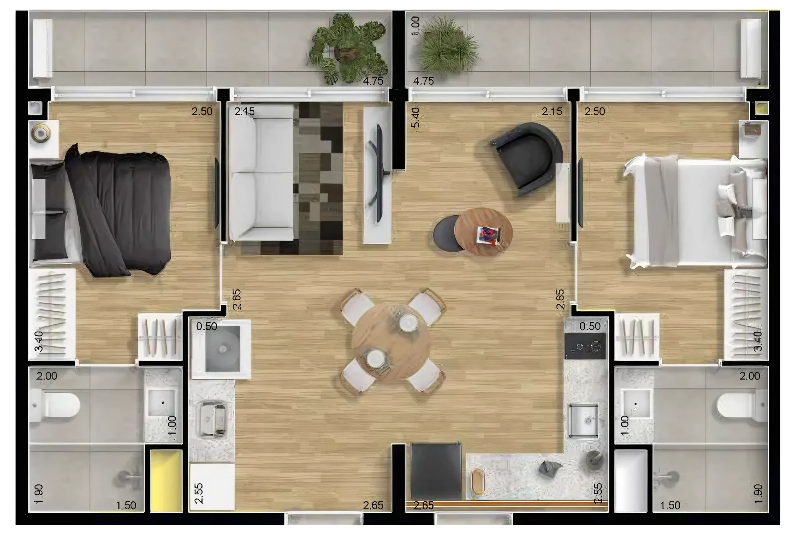 Planta Studio Duplo BE Bonifácio Maringá 68m²