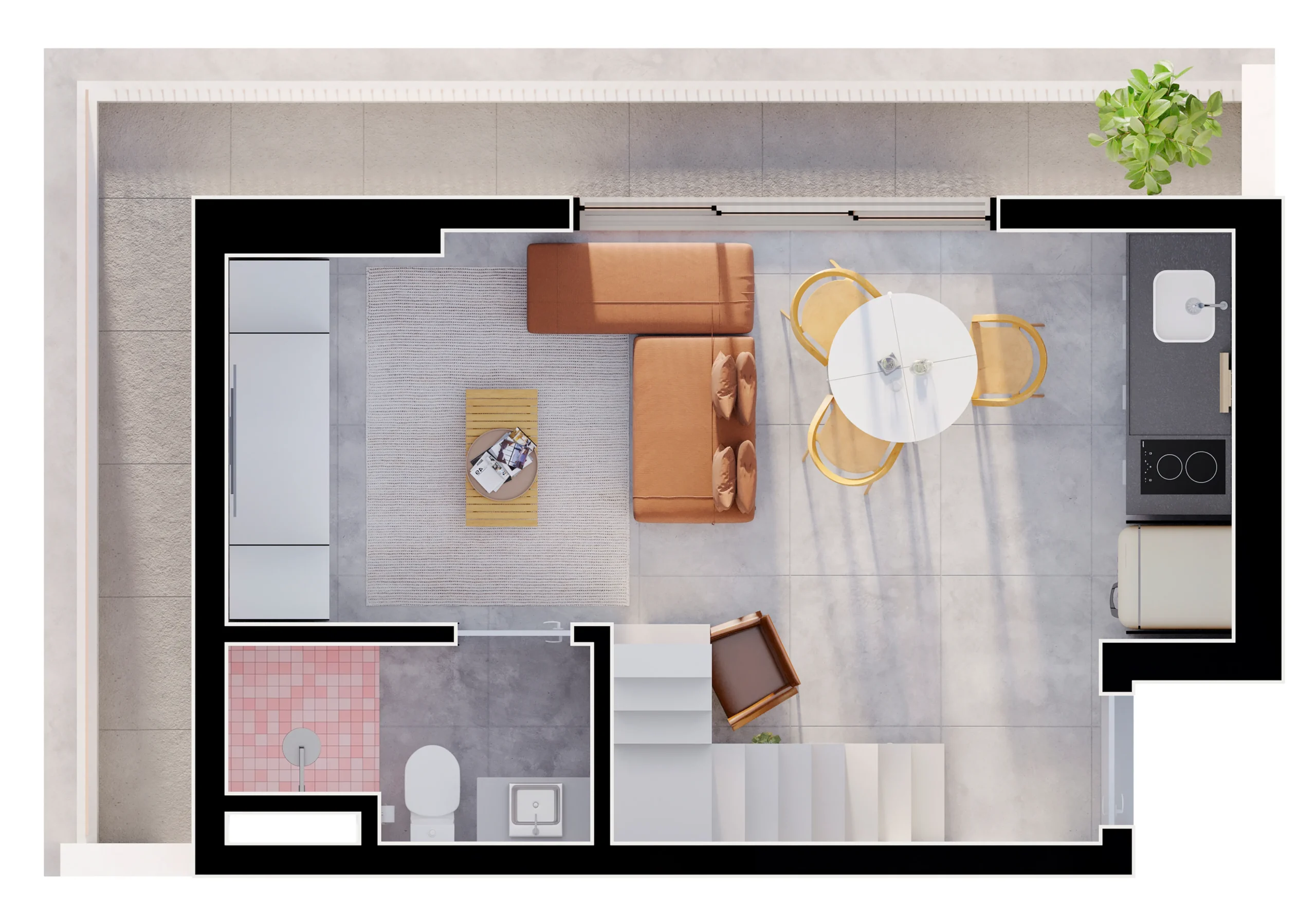 Planta inferior loft esquina BE Dumont — incorporadora BE A Moradia do Futuro