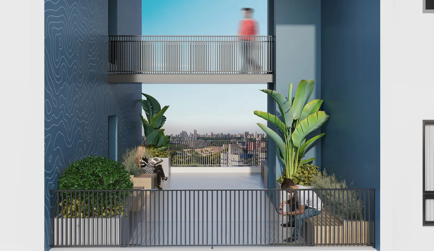 Espaço de descompressão e bem-estar do BE Garden Zona 8 Maringá