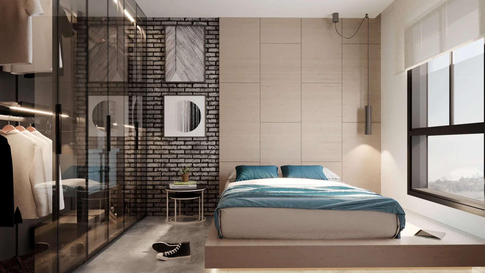 Studio decorado BE Garden — dormitório integrado de 33m²