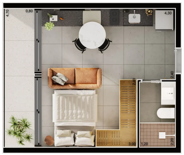 Planta baixa studio BE São Paulo Maringá 28m²