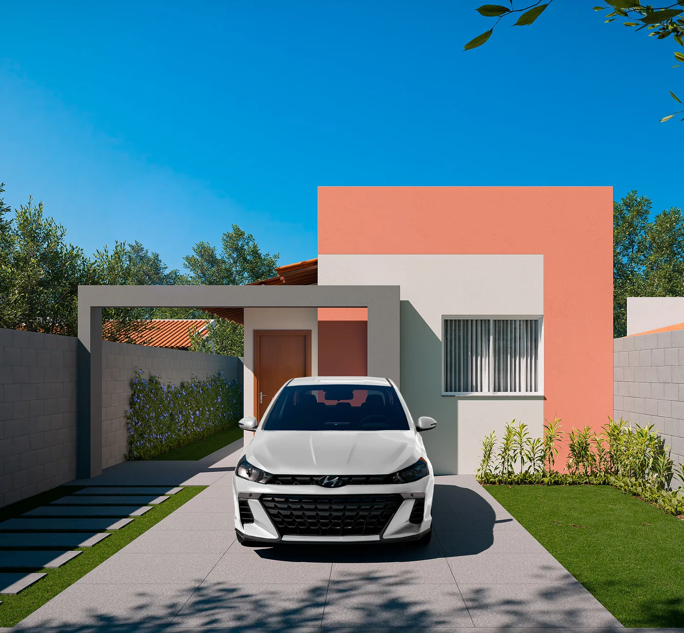 Casa modelo Madri das Casas Terraliz Mandaguaçu com fachada coral e garagem