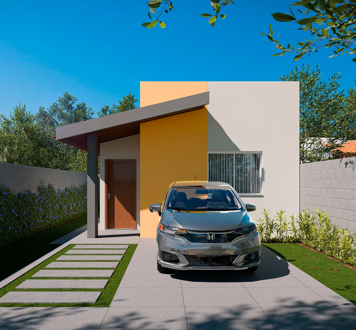 Casa modelo Paris das Casas Terraliz Mandaguaçu com fachada amarela e telhado inclinado