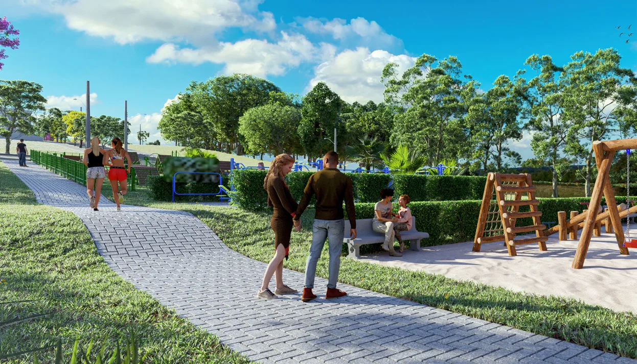 Pista de caminhada arborizada do Loteamento Terraliz Mandaguaçu