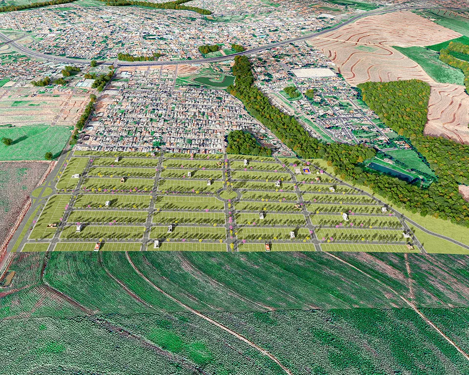 Vista aérea do Loteamento Terraliz integrado à área urbana de Mandaguaçu