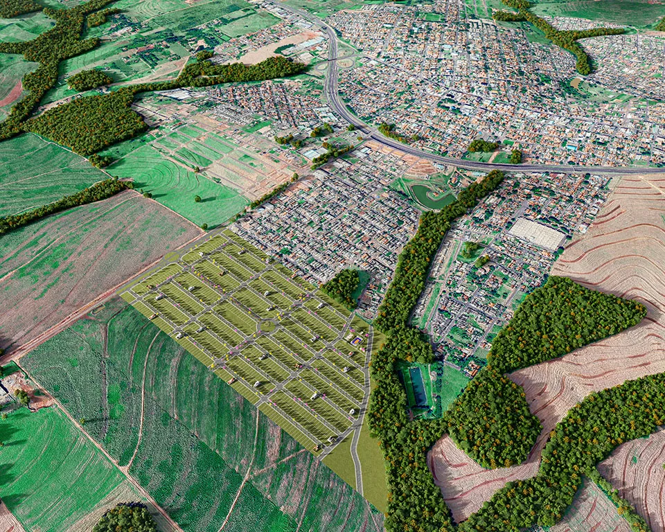 Vista aérea da região de Mandaguaçu com a localização do Loteamento Terraliz