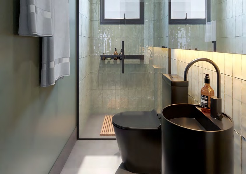 Banheiro do Célis Park com revestimento premium