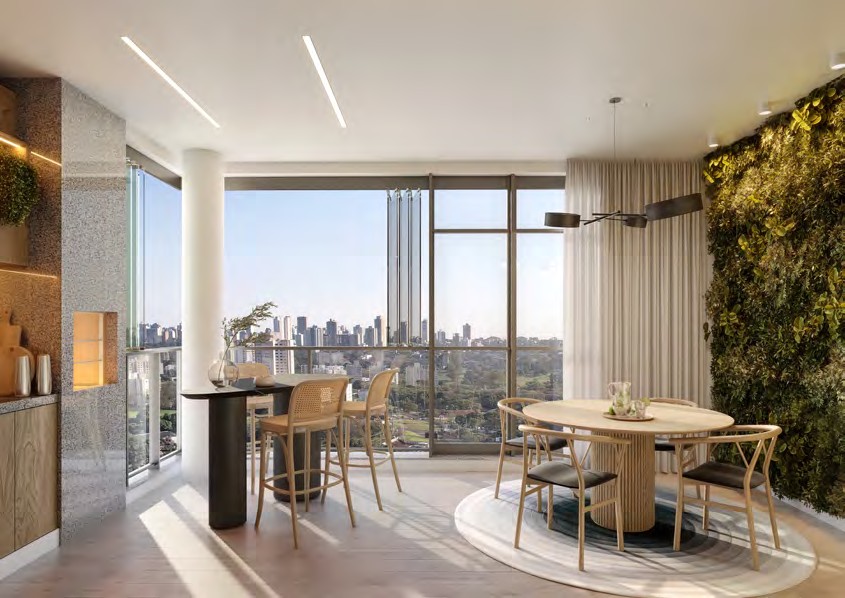 Sala de estar com vista panorâmica de Maringá no Célis Park