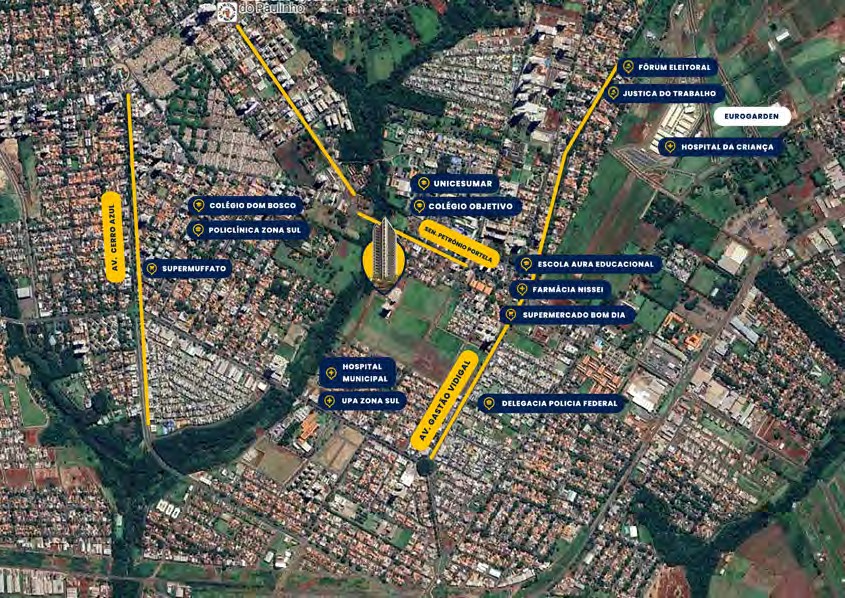 Mapa de localização do Célis Park com pontos de referência na Zona 08 de Maringá