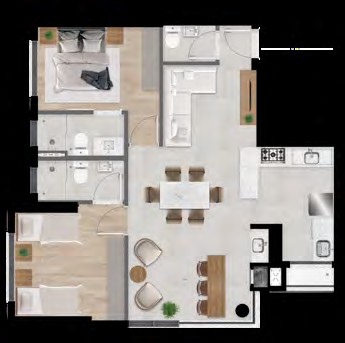 Planta Finais 01 e 02 com 2 suítes e lavabo — Célis Park