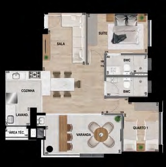 Planta Finais 01 e 02 com varanda gourmet estendida — Célis Park