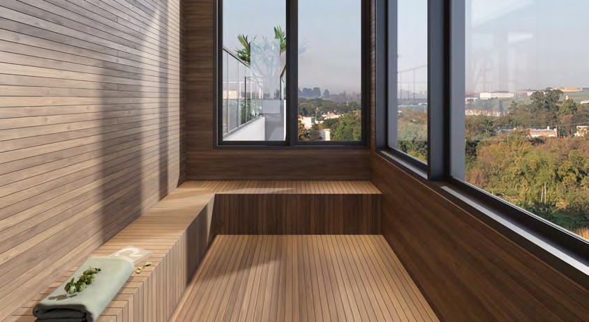 Sauna seca panorâmica no rooftop do Célis Park Maringá