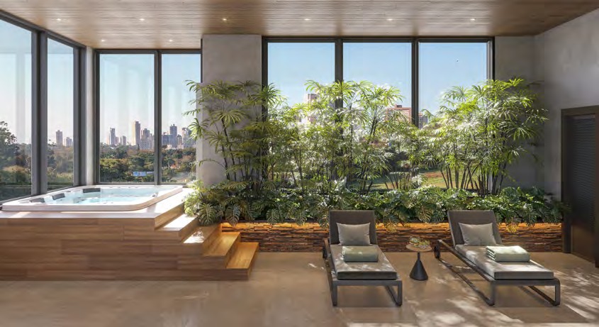 SPA com hidromassagem no rooftop do Célis Park com vista panorâmica de Maringá