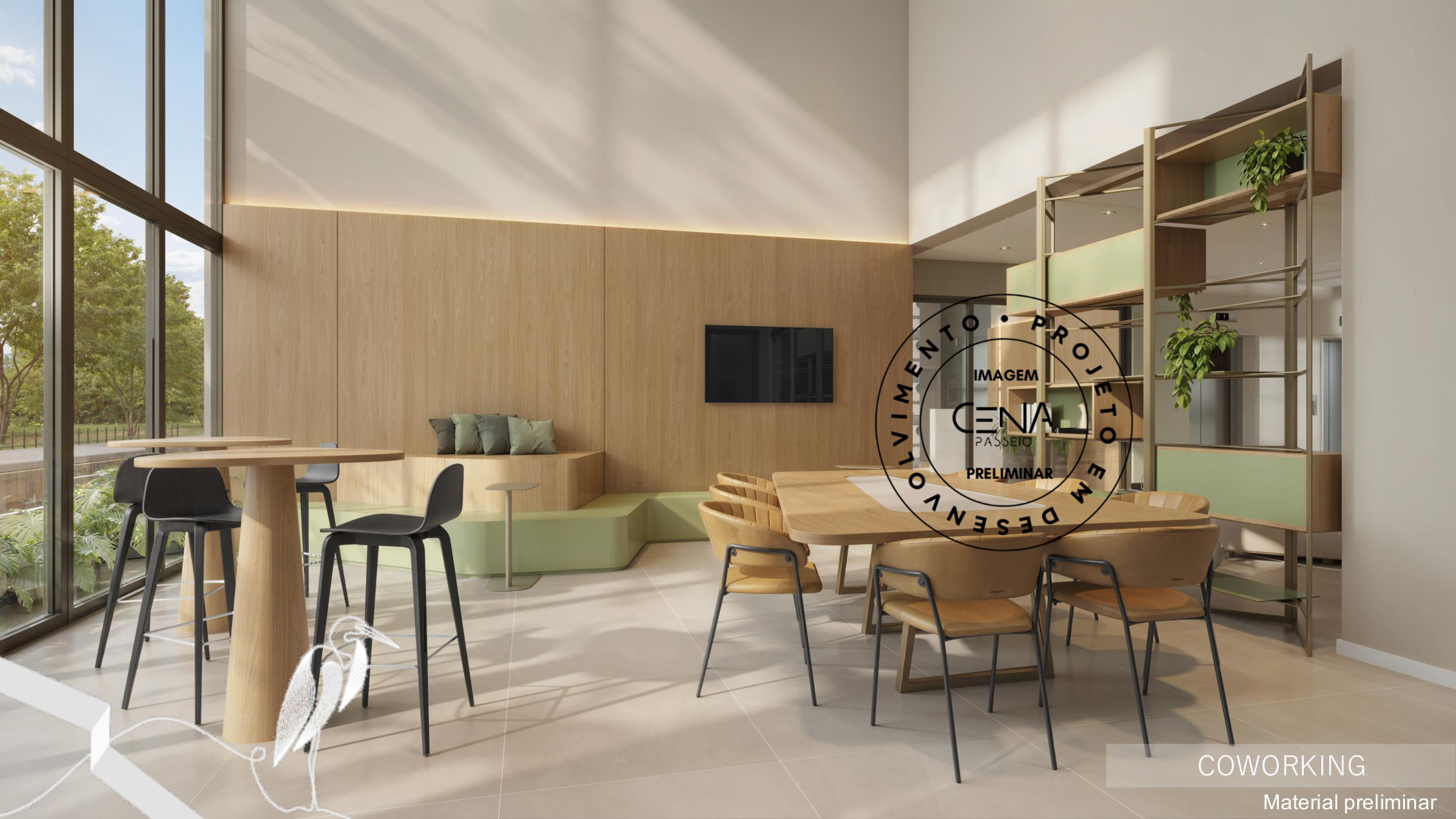 Coworking interno CENA Passeio Público Curitiba ambiente integrado