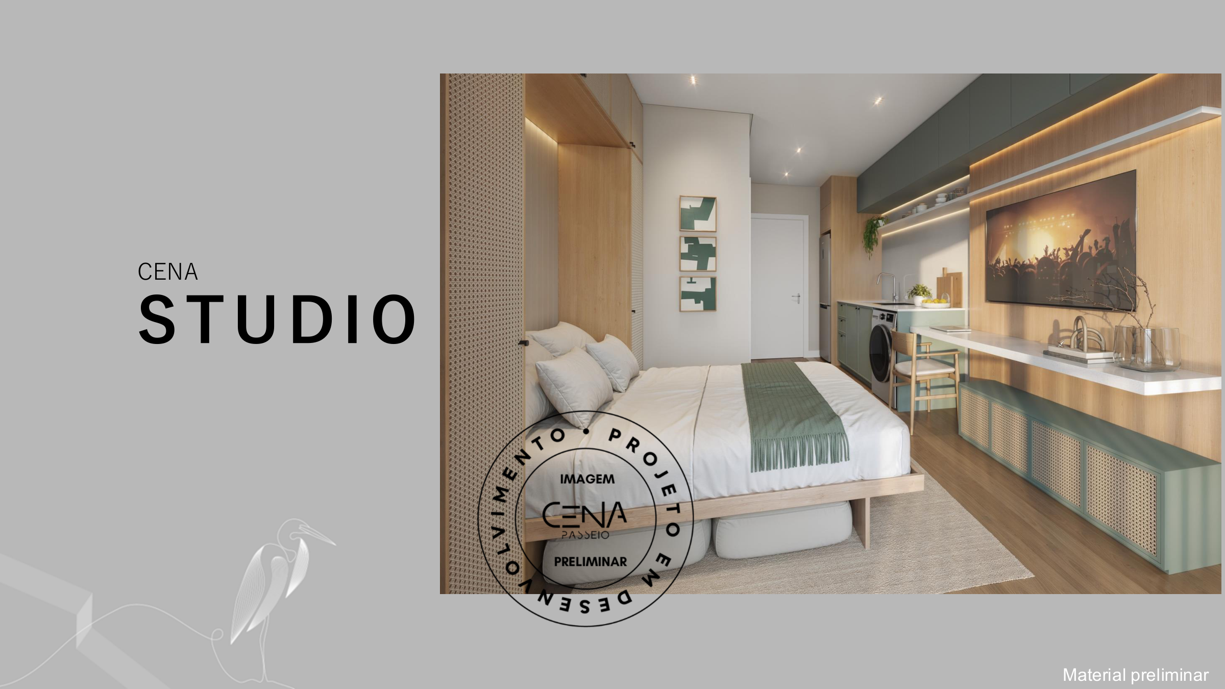 Planta baixa do studio de 22m² CENA Passeio Público Curitiba