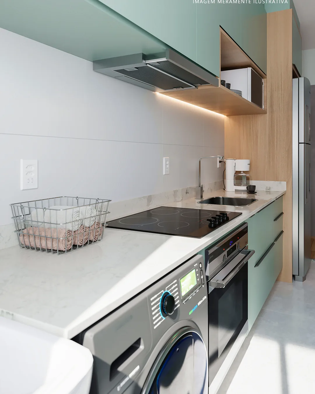 Área de serviço e bancada da cozinha no apartamento Cittrino
