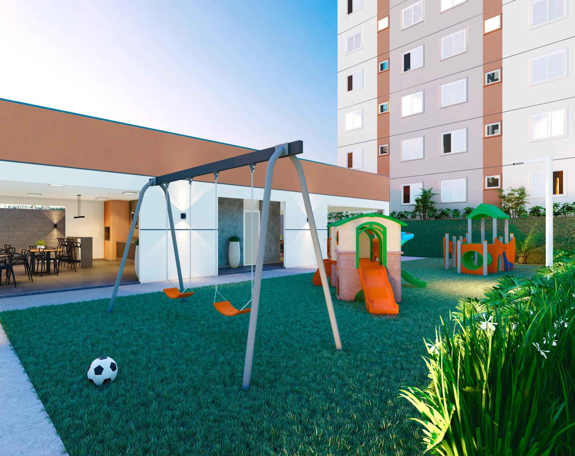 Playground infantil com balanço e escorregador no Cittrino Maringá