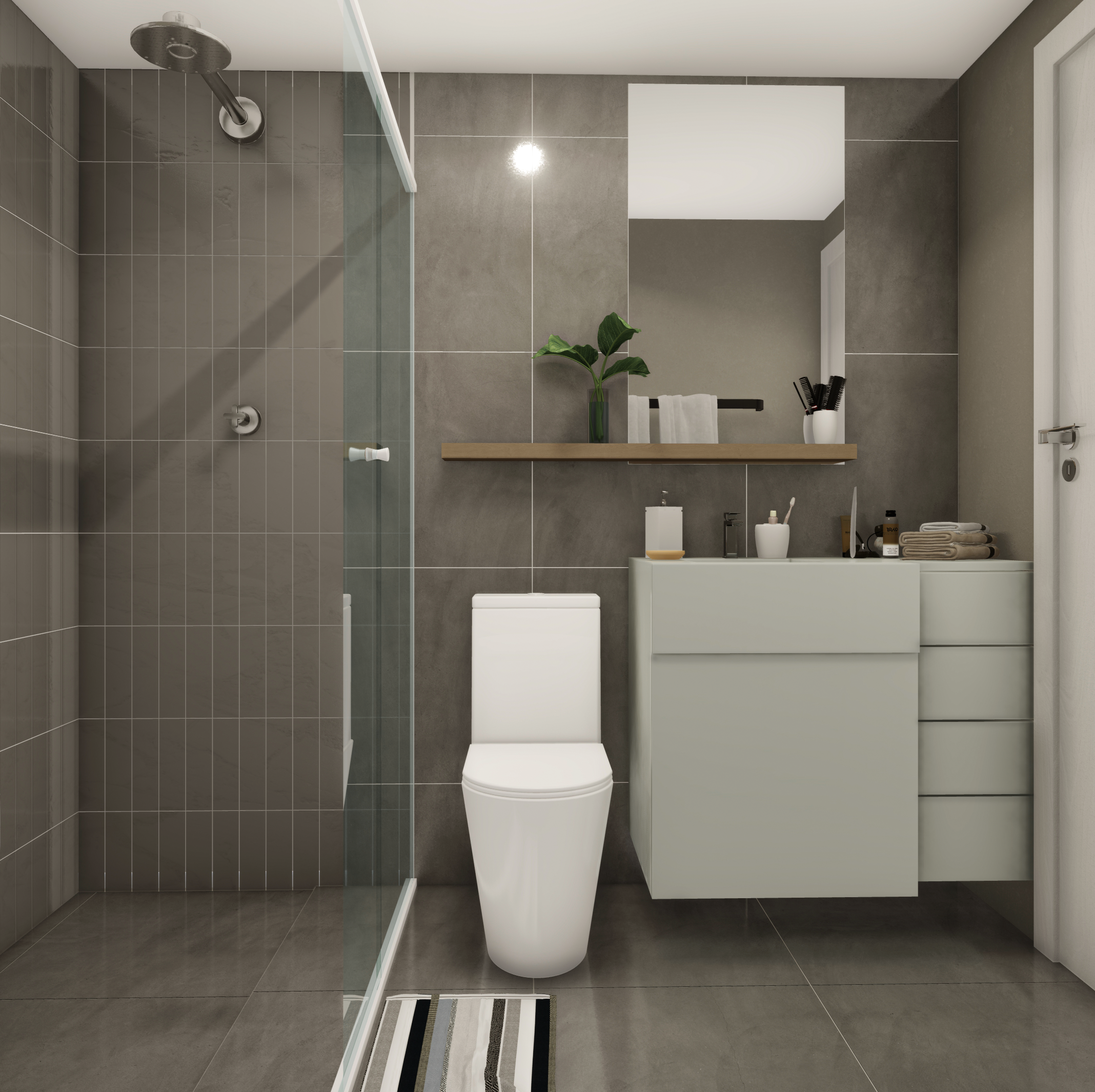 Banheiro com porcelanato de parede a teto – Eixo 795