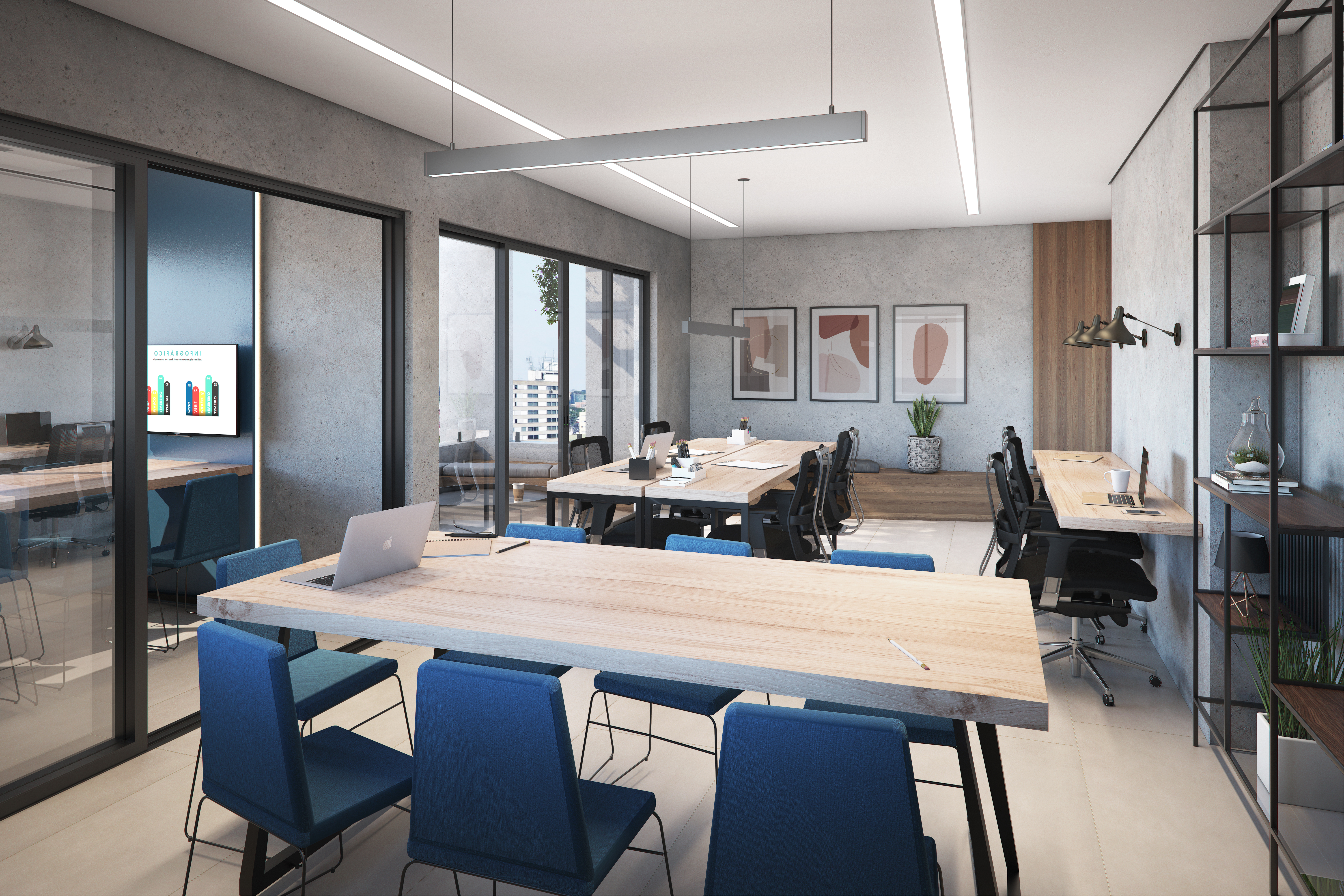 Espaço coworking Eixo 795 – qualidade de acabamento BLUE