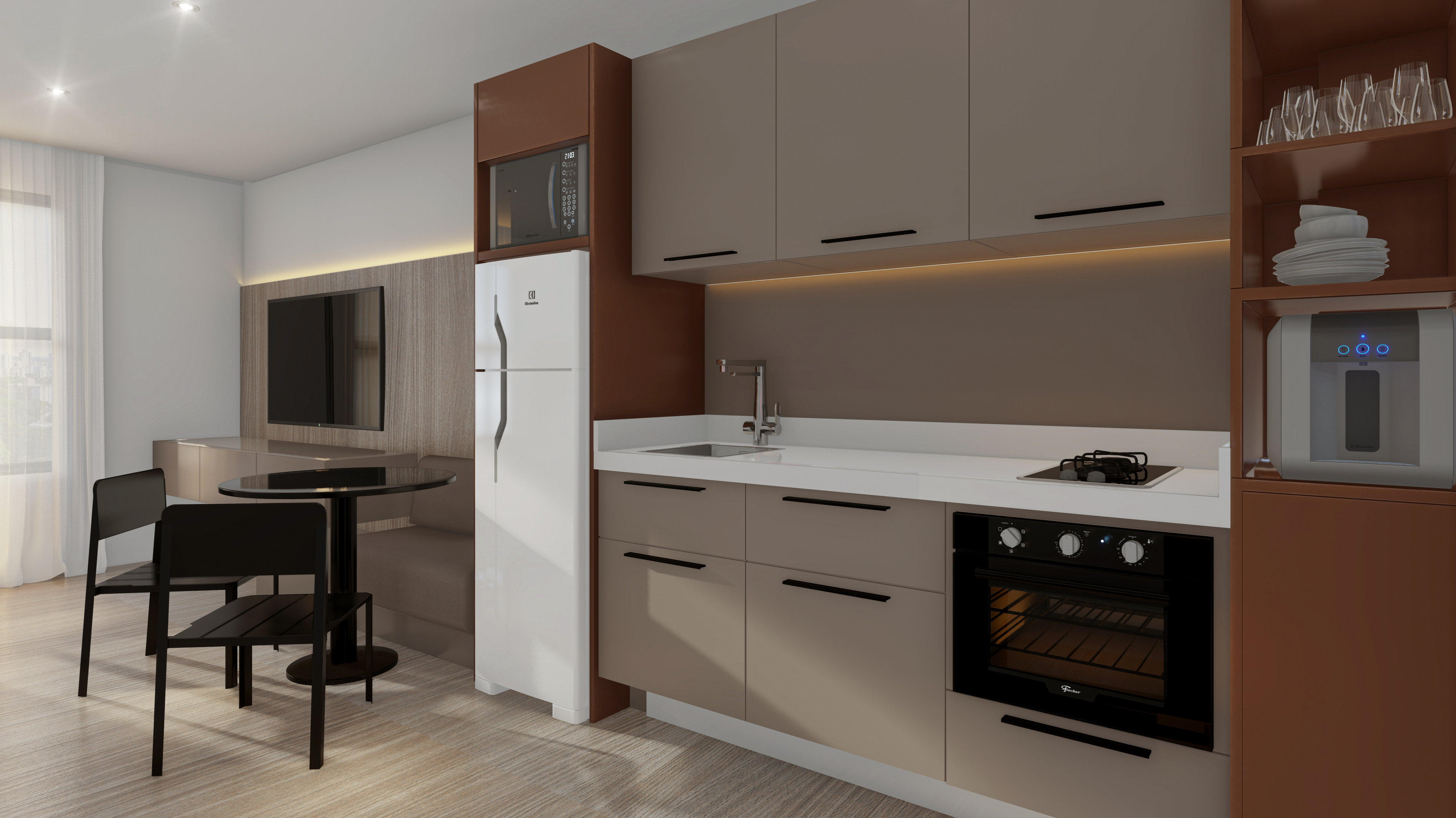 Quarto do studio com acabamento premium – Eixo 795 Curitiba