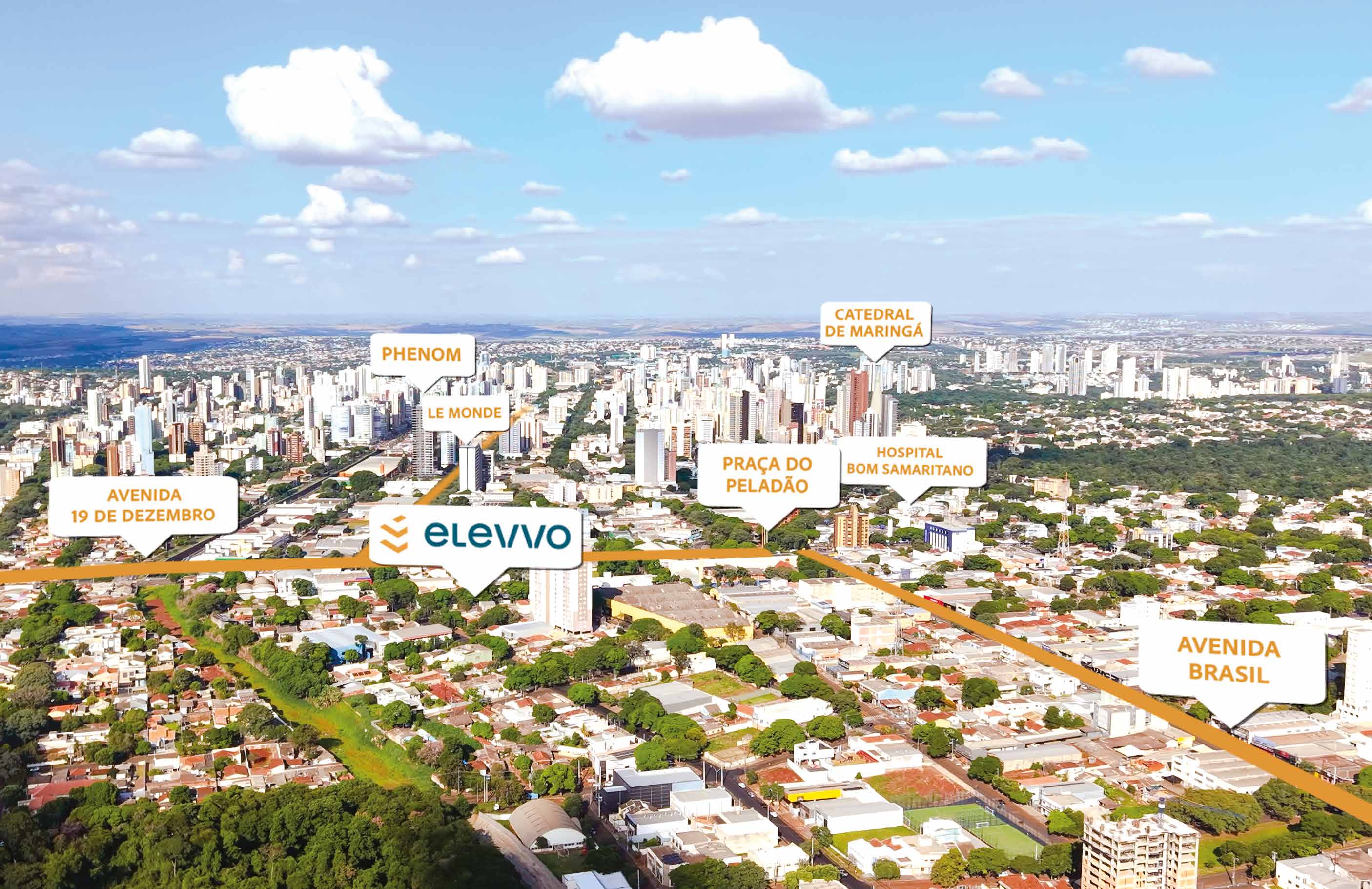 Perspectiva geral do Elevvo — Apartamentos de alto padrão em Maringá