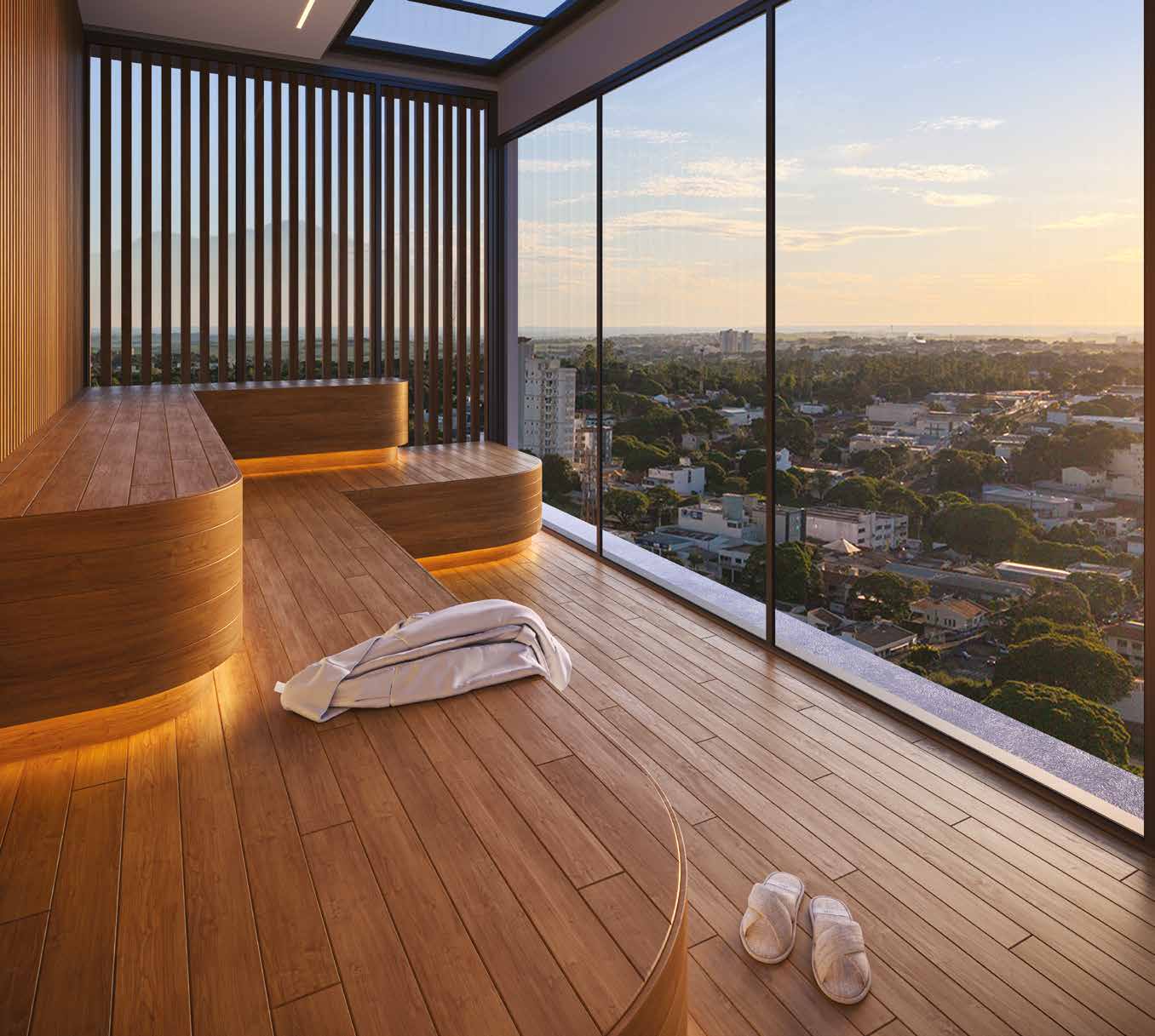 Sauna panorâmica com vista para Maringá no Elevvo